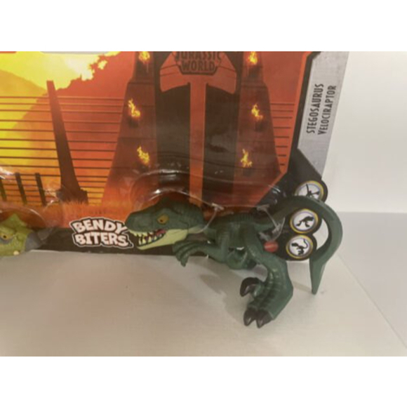 Jurassic World Bendy Biters Figures, Dinosaur 2-Pack, Stegosaurus, Velociraptor - Picture 3 of 12